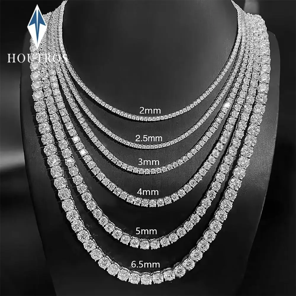 S925 Silver Full Moissanite Tennis Necklace, 2-6.5mm Real D Color Sparkling Fashion Necklace with GRA Certification, Jewelry Gift for Women