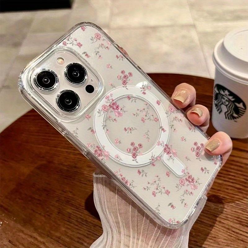 A Fully Transparent Phone Case with a Floral Design Magnetic Case for iPhone 17 Pro Max Air 16 16e 15 14 Plus 13 12 11 X XS Transparent Acrylic Scratch-resistant skin-friendly feel Smartphone Cover Gift