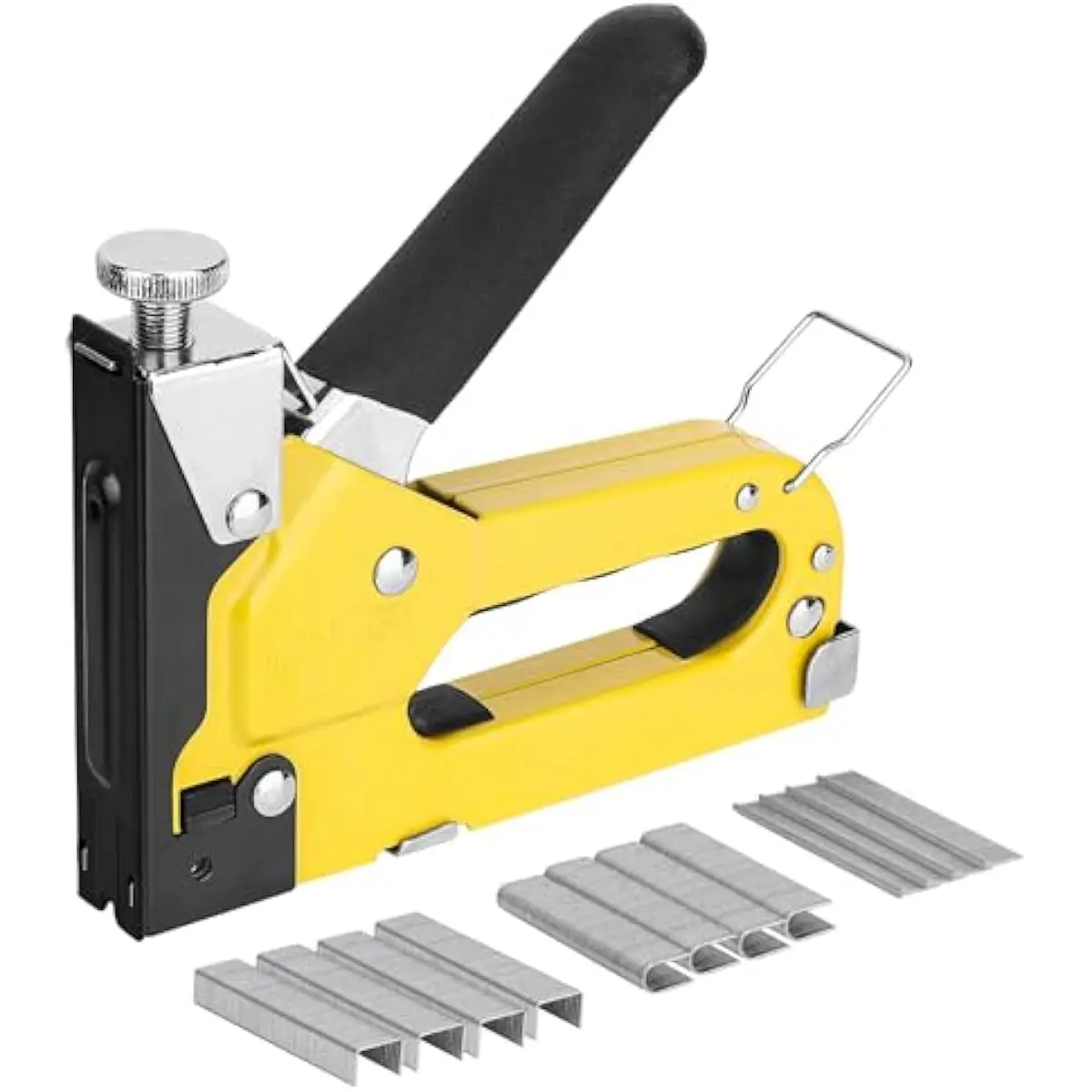 3-in-1 Heavy Duty Chromed Steel Staple Gun with 600 Staples, Adjustable Force Rapid Loading Upholstery Stapler, Quick Jam Clear Design