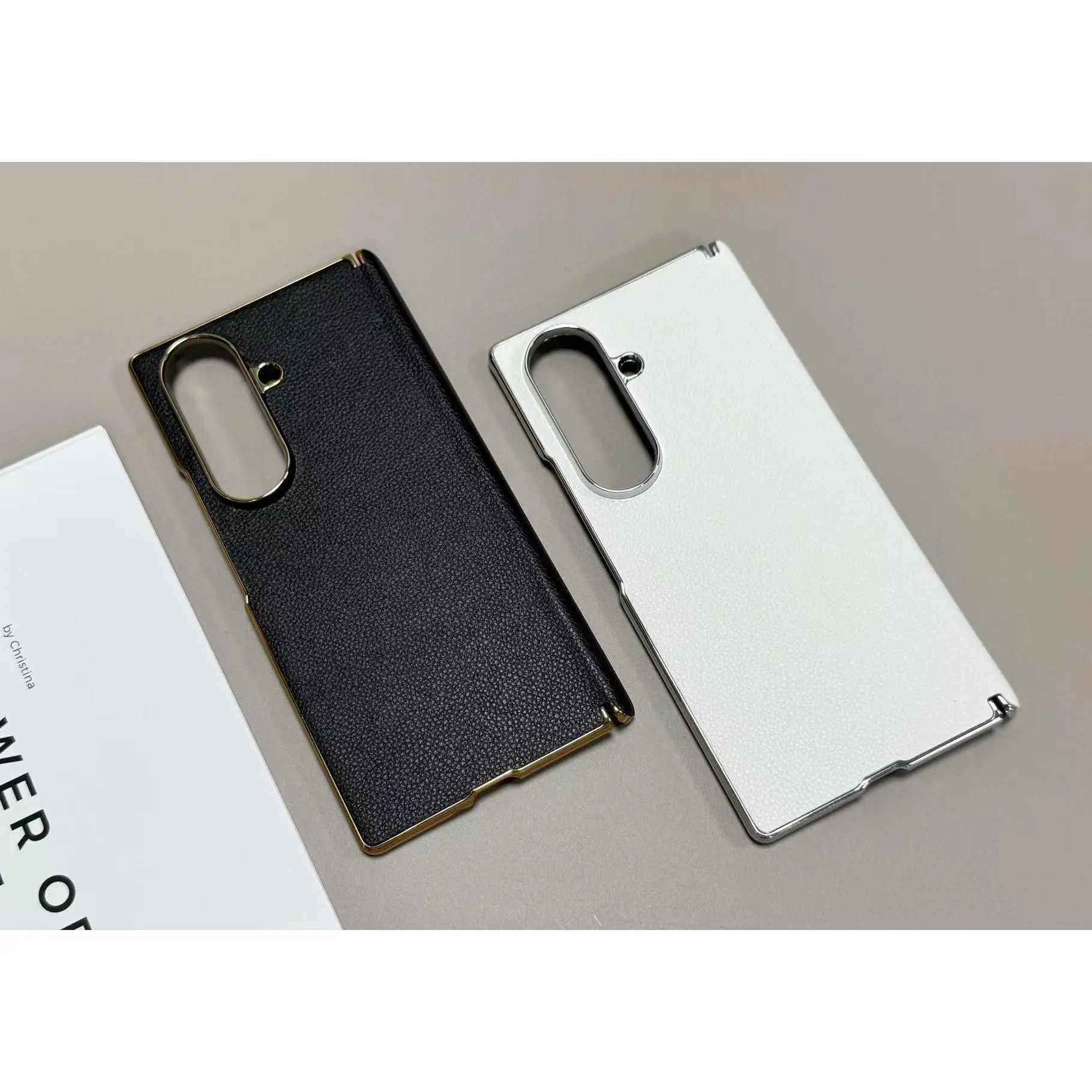 Luxury PC+PU Leather Case with Electroplated Single Hinge Design for Samsung Galaxy Z Fold 3/4/5/6/7, Premium Protective Cover