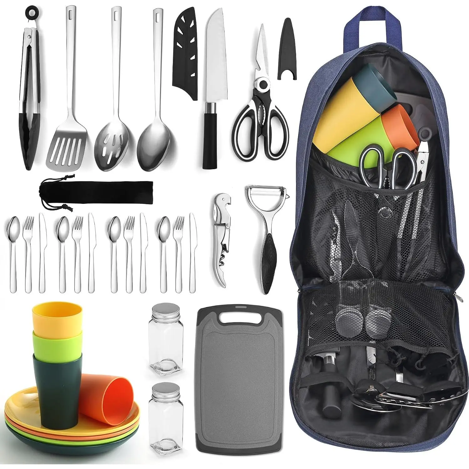 Camping Essentials, Camping Cooking Utensils Set, Camping Accessories Gear  Haves, Come with Camping Silverware Sets, Plates and Cups,  for Outdoor Stove, Picnic, BBQ