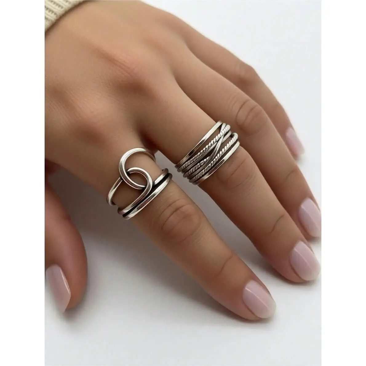 2pcs Vintage Royal Style Thumb Knitted Multi-Layer Open Ring, Thick Adjustable Ring, Rugged Bohemian Elegant Ring, Women's Jewelry For All Seasons, Daily Wear Ladies Gift stackable fashion bands
