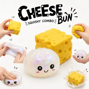 Fun Bao Bun Desk Companion  Desk Therapy  Squishy Bao Bun and Cheese Cube Cute  fidget  relief fidget squeeze  colorful relief   slow bounce  relief  squeezable ball  adult relaxation super solid squish rise  fidget toy