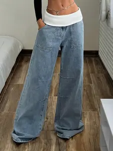 Daily Versatile High-Waisted Wide-Leg Jeans, Loose Fit Flowy Floor-Length Casual Commuter Denim Jeans, Comfortable and Stylish