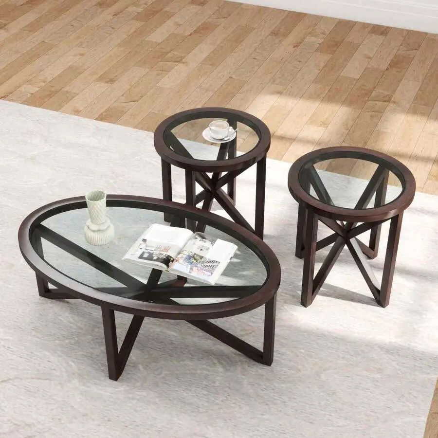 Modern Simple Glass Coffee Table Tempered Glass Coffee Table, Sturdy Wood Base, Transparent Glass Top For Living Room, Study, Or Terrace For Halloween, Christmas,Adjustable,Mobile,Standing,entryway,gaming,desk,office,,affordable,dining,bedro,black,,space,