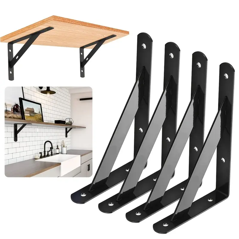 4-Pack Heavy Duty Triangular Shelf Brackets, Metal Shelf Support Corner Brackets, Wall-Mounted L-Shaped Steel Brackets for Floating Shelves,90 Degree Triangular Iron Shelf Support Hardware