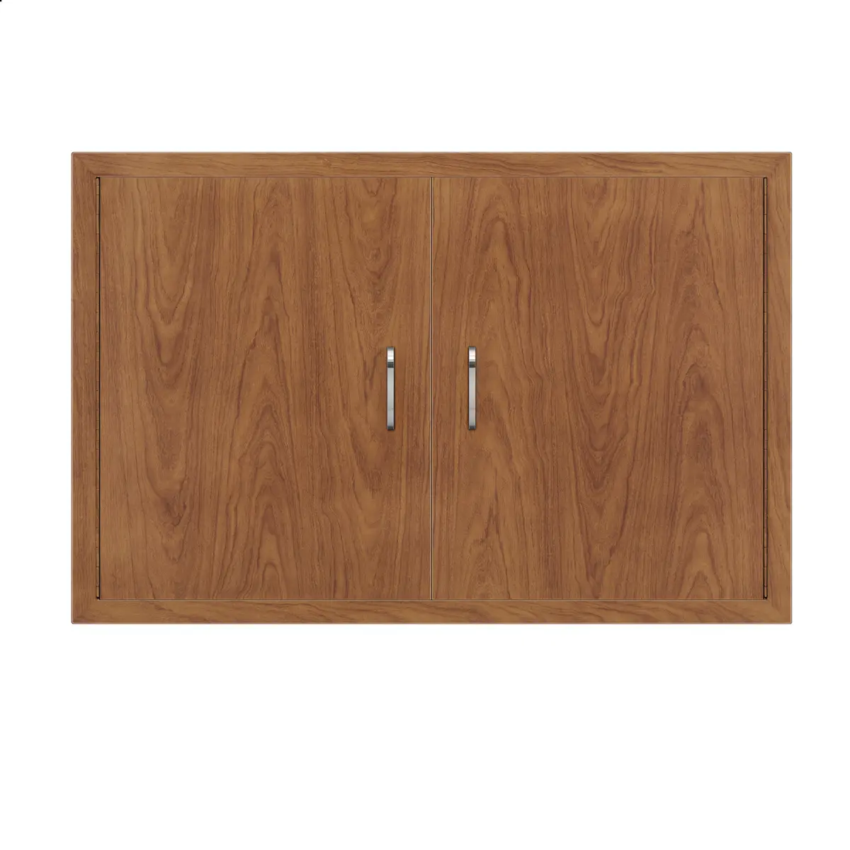 Stainless Steel Outdoor Kitchen Cabinet Doors Realistic Wood Grain Finish Water & Insect Resistant Double Door Storage Panel With Metal Handles Weatherproof Outdoor BBQ Kitchen Replacement Cabinet Door