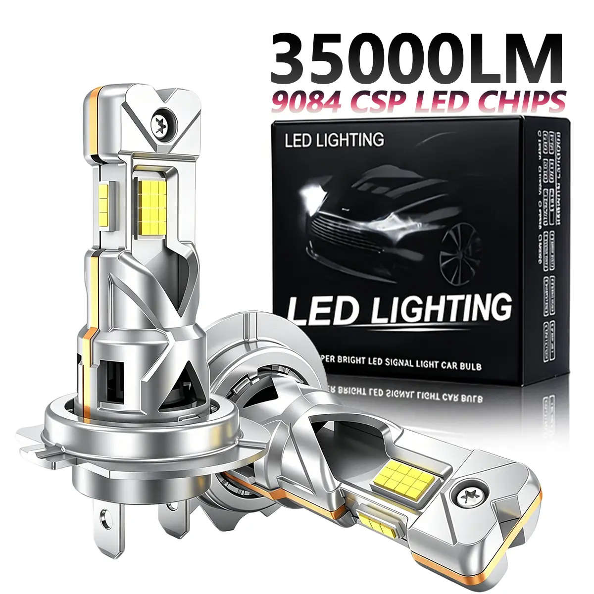 2pcs H7 LED Headlight Bulbs, Canbus Three Sided Luminous 50000LM Super Bright 6500K White Turbo H7 LED High Low Beam Headlight Replacement for Car Headlamp Auto Driving Lamp