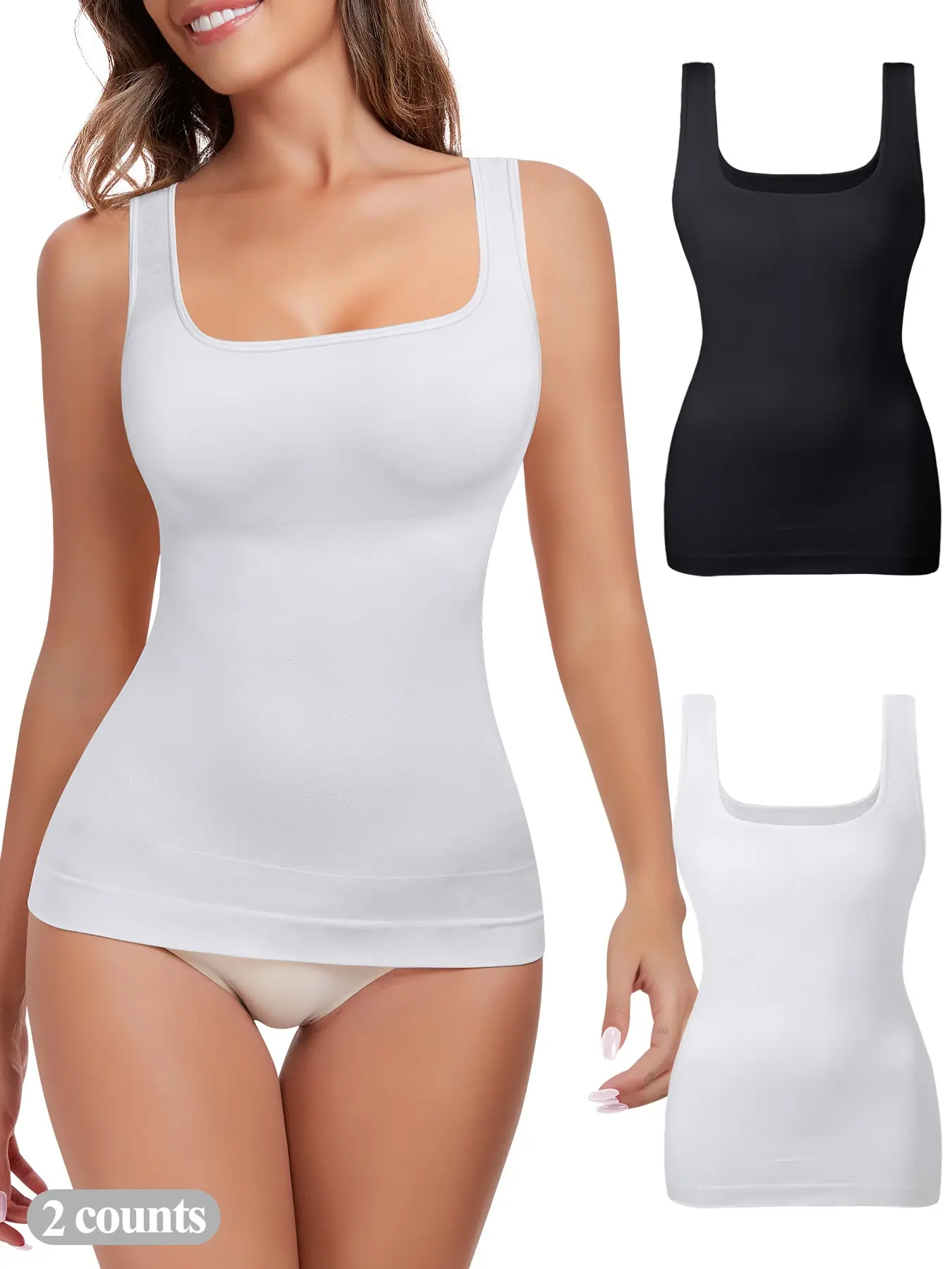Women's Shapewear Tank Tops Tummy Control, Seamless Square Neck Compression Tops, Slimming Body Shapewear, Solid Backless Shaper