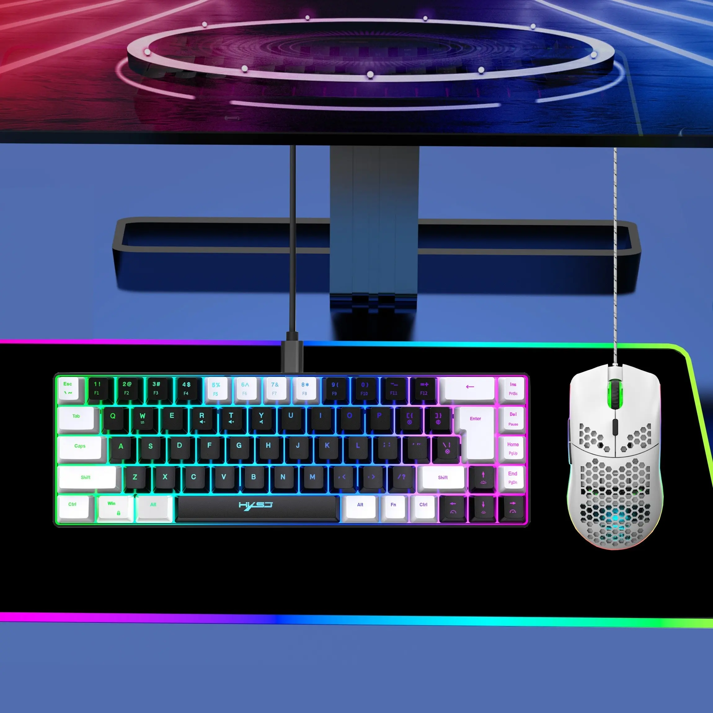 Hxsj-68 Key Wired Membrane Keyboard + Wired Mouse Set, Ideal for Gaming and Office Use, Durable Design for Daily Tasks