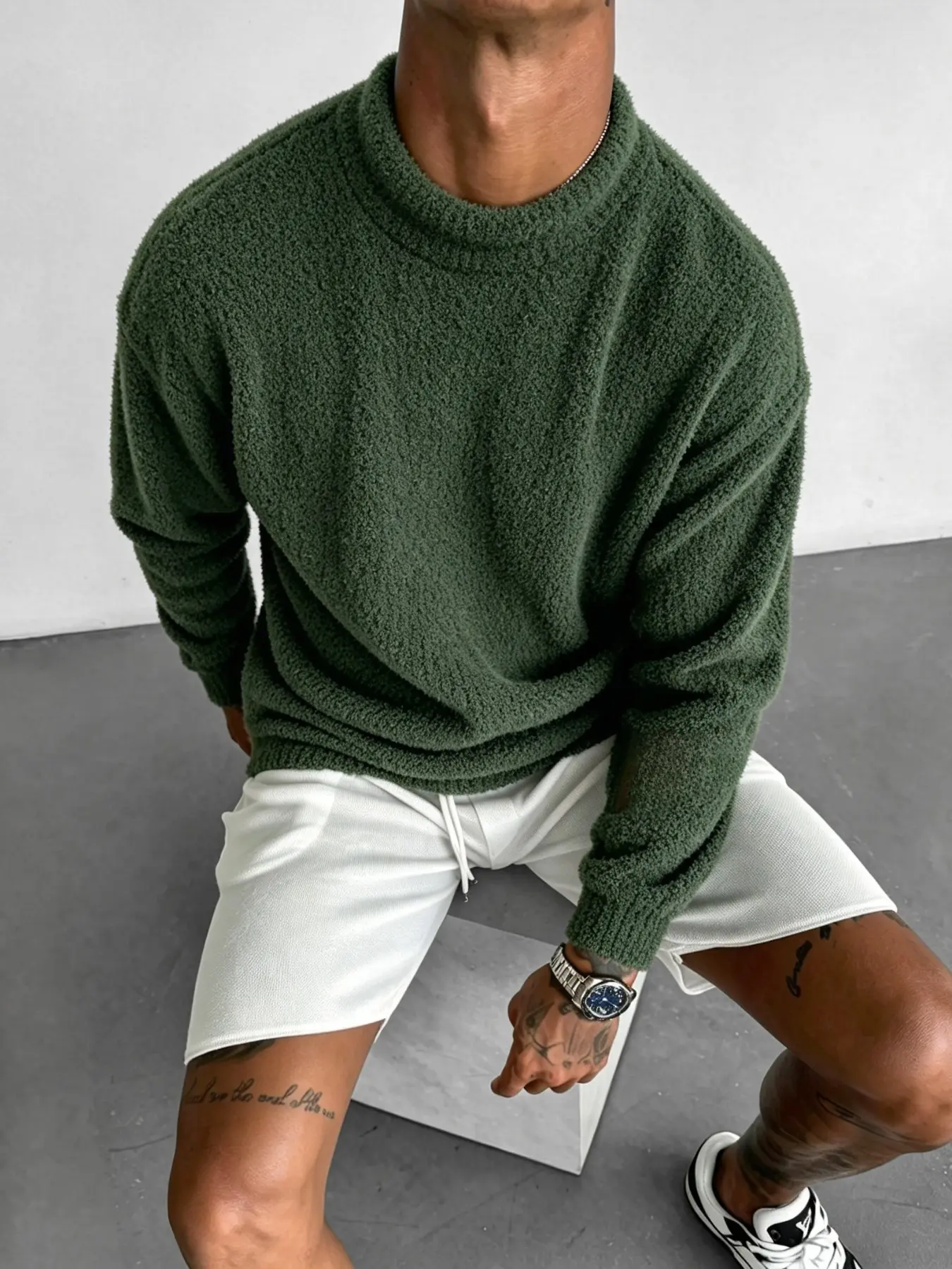 Men's Fashion Casual Fuzzy Ribbed Design Pullover Sweater, Essential Outerwear for Fall & Winter, Versatile Layering Piece