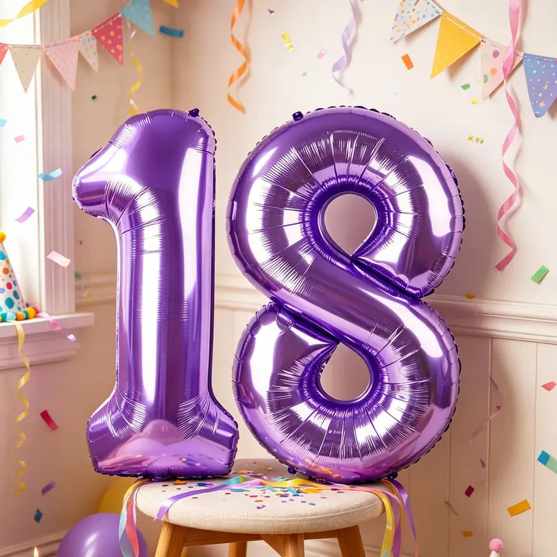 2-piece set 32inch Oversized Purple Number 18 Party Balloons 18th Birthday Party Decoration 18th Anniversary Party Decoration New Year Graduation Adult Ceremony Decoration