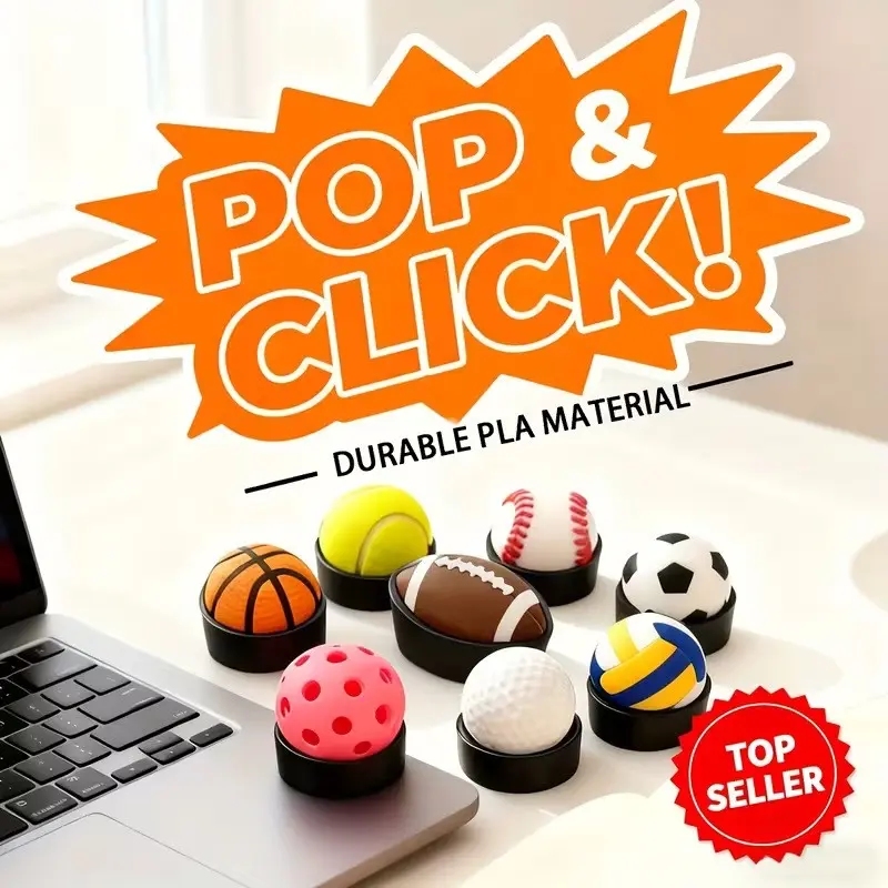 3D Printed Ball Clicker, Halloween Christmas Easter Gift, Desk Stress Relief Ornament, Keychain Bag Charm, Basketball Soccer Stress Reliever
