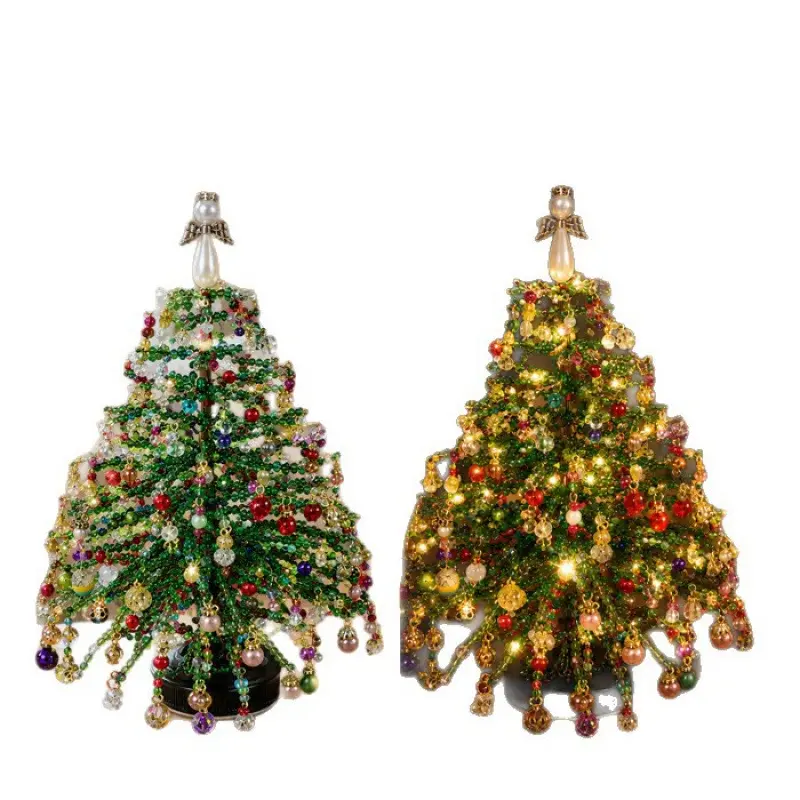 DIY Beaded Christmas Tree Assembly Kit - Crystal Beads, Ornament Charms, Metal Frame, Angel Topper, Tabletop Handmade Decoration Craft Set For Home Display, Christmas Gifting, Handcrafted