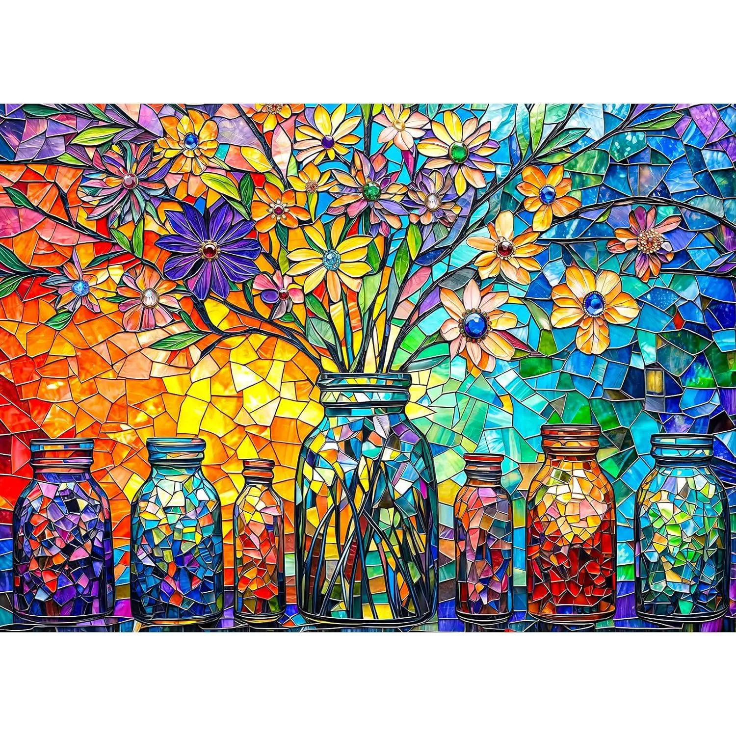 Stained Glass Puzzles Flower of Life Puzzles for Adults 1000 Piece, Jigsaw Puzzles for Adults, Adult Challenging Game Toys, Impossible Puzzle, Family Decoration Puzzle