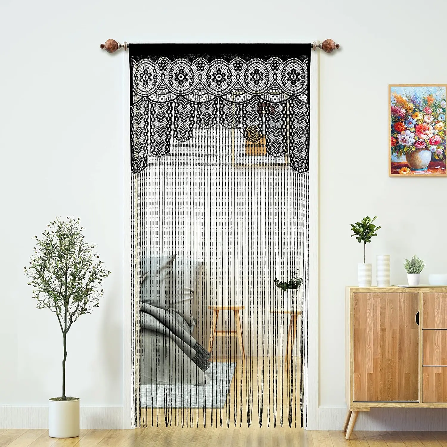 Macrame Lace Door String Curtain for Doorways,Room Divider Doorway Hippie Window Panel Room Divider Wall Closet Curtains for Bedroom Closet Door Drapes Decorations (35x79in/90x200cm,Black),sohochic