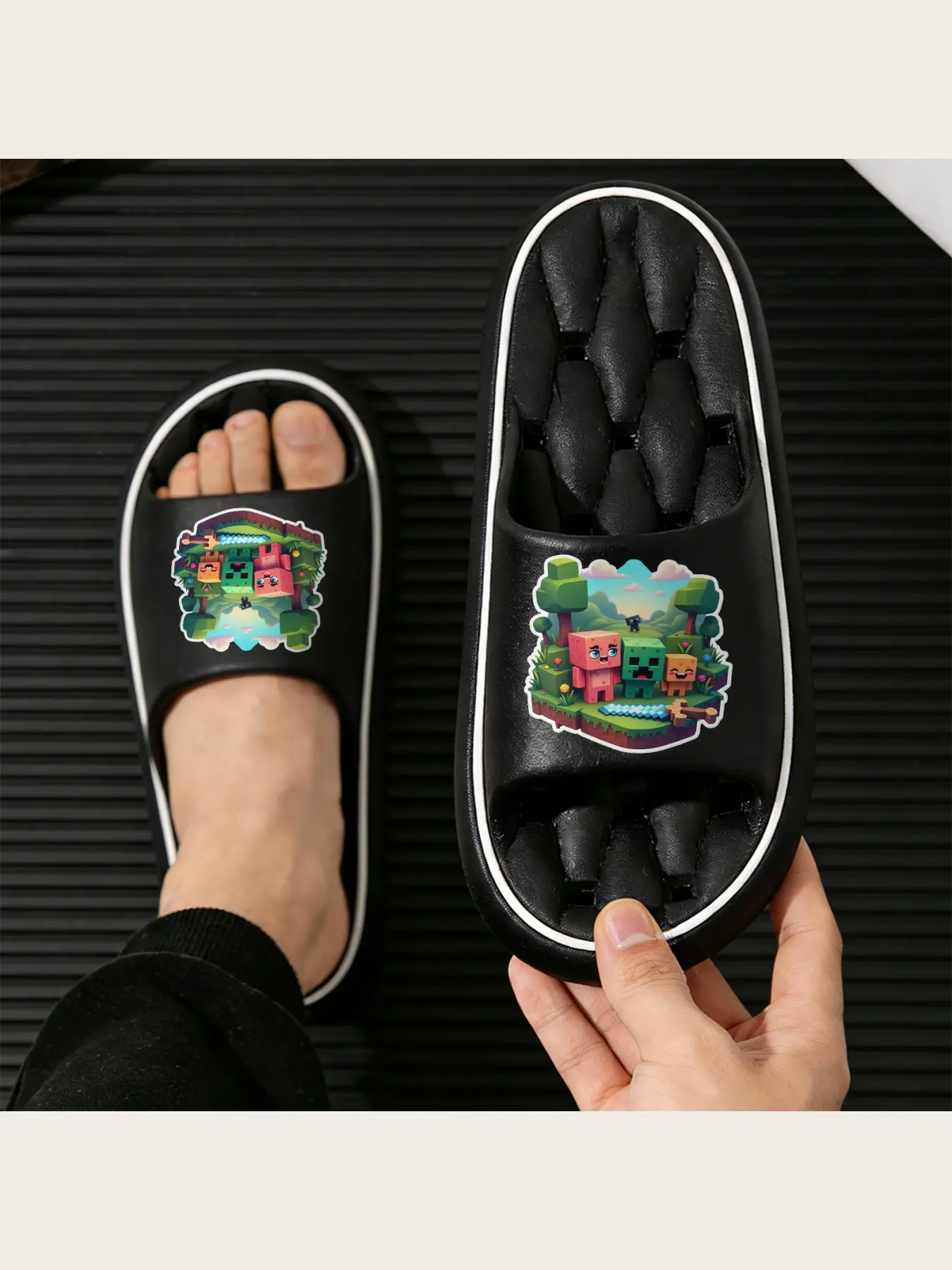 Cute Minecraft Inspired Cartoon Character Slippers for Kids Boys Girls Non Slip Indoor Home Shoes Soft Comfortable Warm Winter Slippers with Pixel Game Theme Design