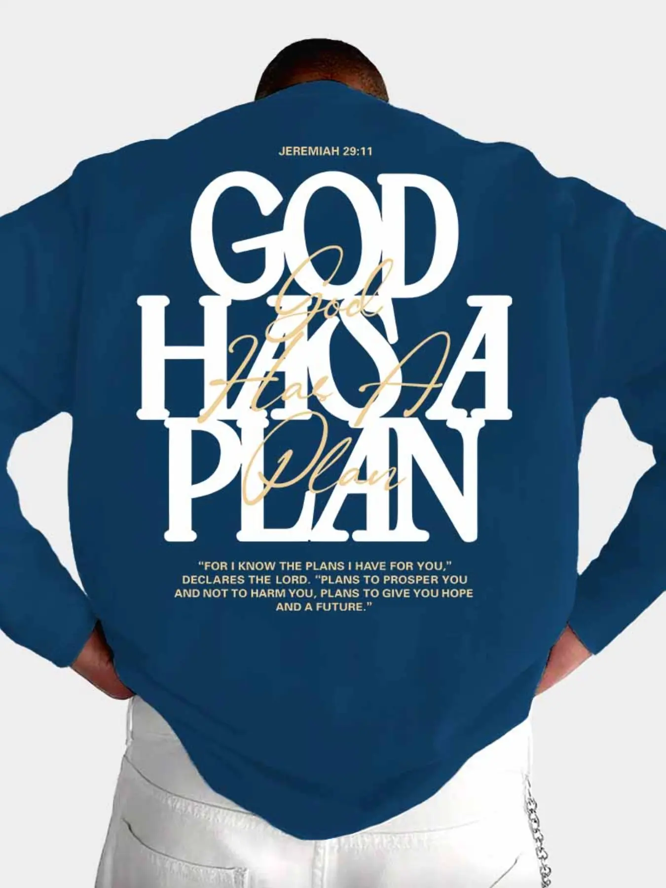 Oversized Crew Neck Sweatshirt, Back God Has A Plan Bible Verse Letter Print Soft Casual Christian Faith Streetwear Long Sleeve Top #FaithSweatshirt #BibleVerseTop #ChristianStreetwear #BackPrintSweat #TikTokMadeMeBuyIt
