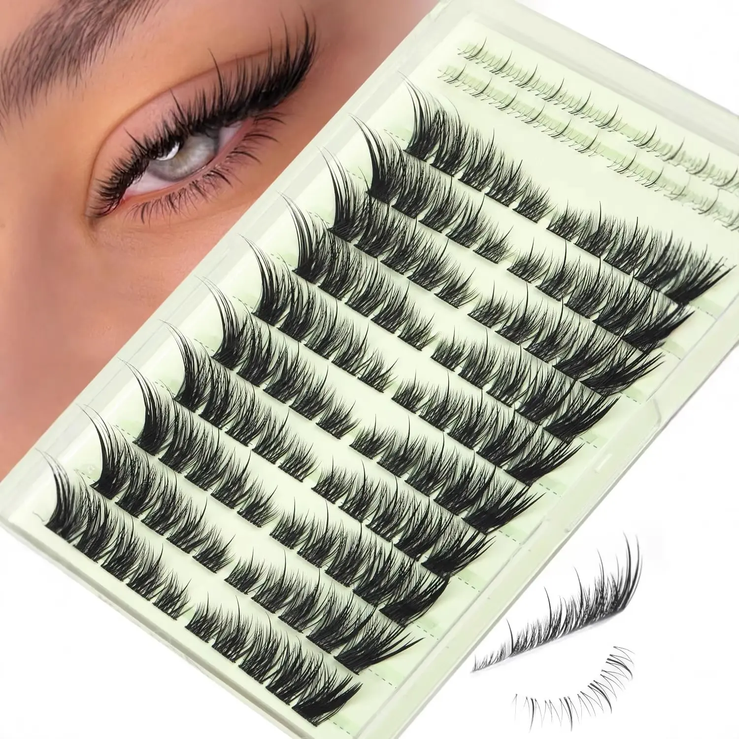 Fox Eye Spike Lashes Clusters Kit, DIY Eyelash Extensions, 10-18mm Mixed Lengths including 12mm, Fluffy & Waterproof Faux Mink for a Natural Makeup Look