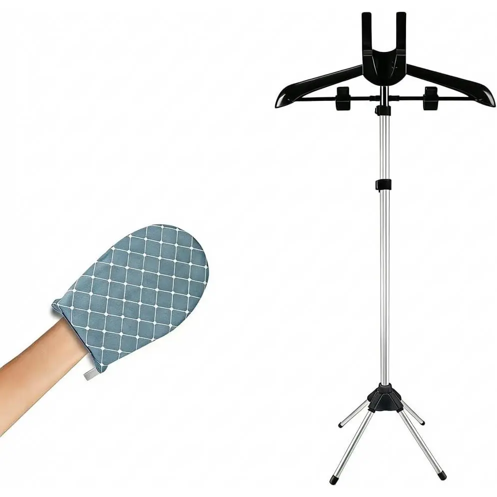 Garment Steamer Rack with Adjustable Hanger Stand for Clothes, Reinforced Water Bladder, Steam Deck Stand, Drying Rack, Blue Ironing Glove Included, Foldable Garment Steaming Stand