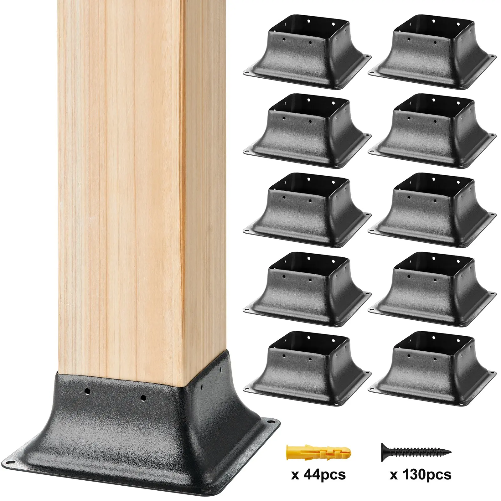 VEVOR 10 Pieces Heavy Duty Carbon Steel Post Bases, 3.6"x3.6" Fully Enclosed Pre-Drilled Holes Brackets for Cement/Wood Posts, Deck Porch Railing Support Anchors
