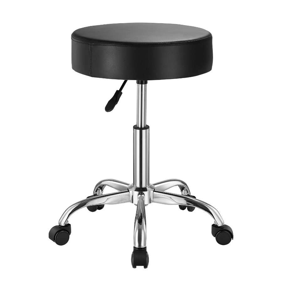 VEVOR Rolling Stool with Wheels, 450 LBS Weight Capacity Round Rolling Stool Chair, Height Adjustable Thickened PU Leather Swivel Stool for Salon, Spa, Massage, Tattoo, Clinic, Black