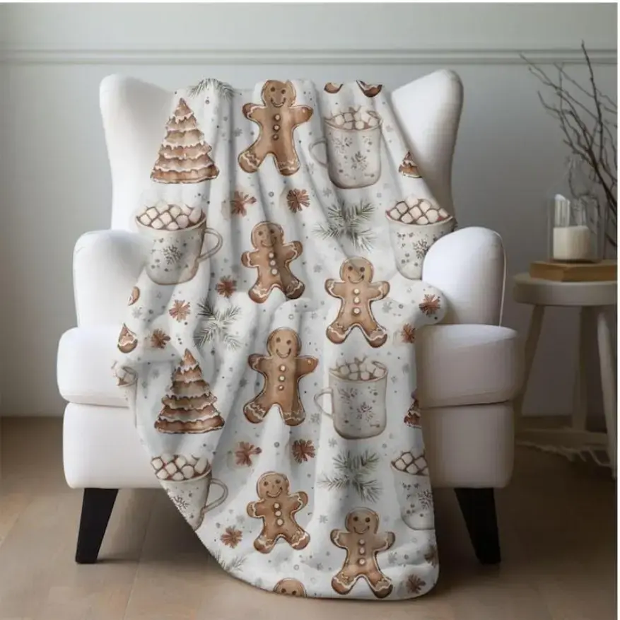 YHFZ-Gingerbread Man Printed Flannel Blanket Throw - Cozy, Gentle Soft Boho Home Decor for Christmas, Ideal Gift for Family, Perfect for Hot Cocoa Moments, Cozy Blanket
