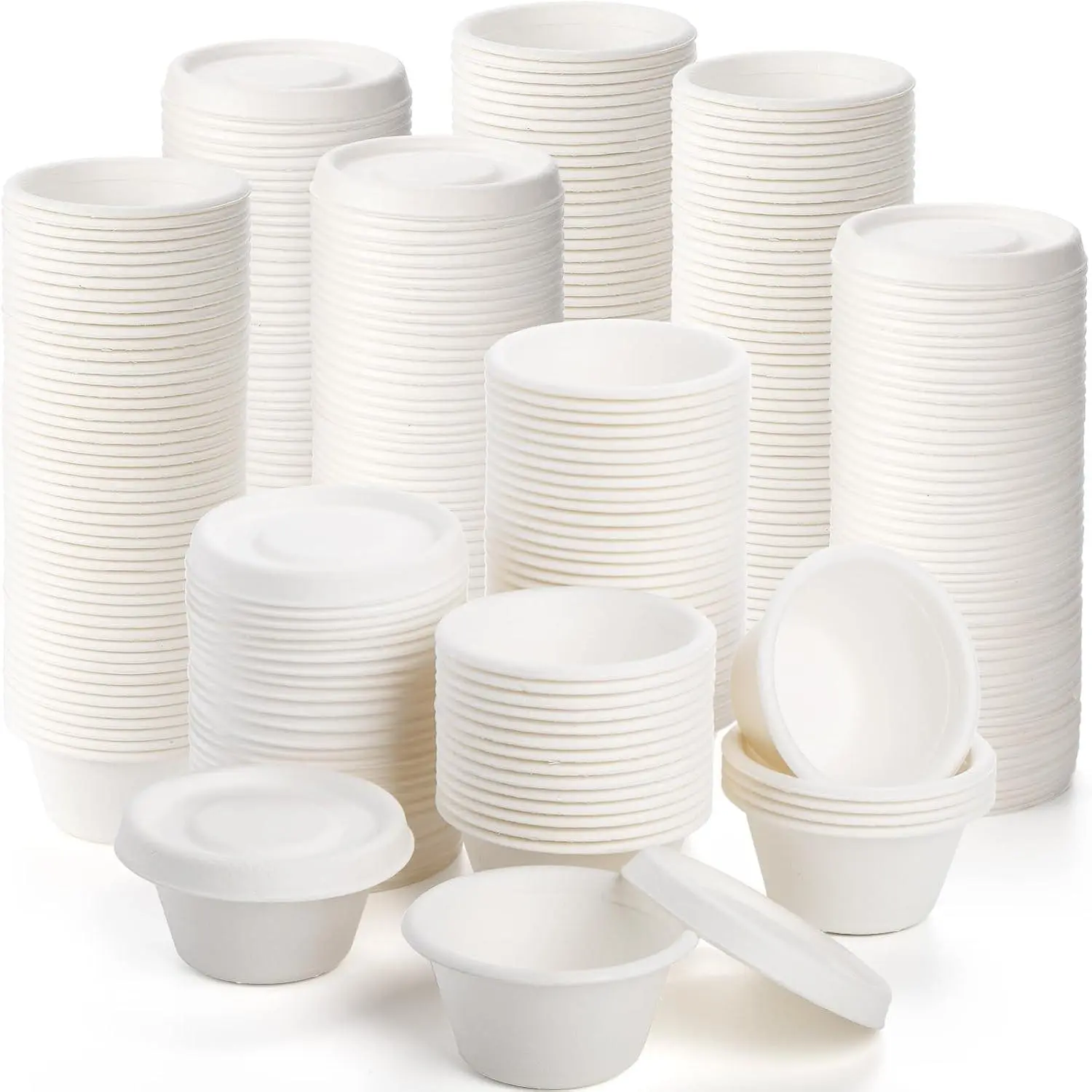 200 count 2 oz  Bagasse Fiber Cups with , White Paper Tasting Cups Disposable Sample  Cup, Sauce Containers for Snack Tasting Charcuterie(200 Cups & 200 )