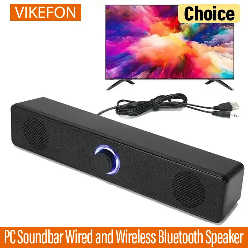 Durable PC Bluetooth 3511 Soundbar with Double TWS Subwoofer, Wired/USB Connection, Stereo Surround Audio, Full Range Sound, Cordless Portable Speakers for Home Entertainment, Plastic