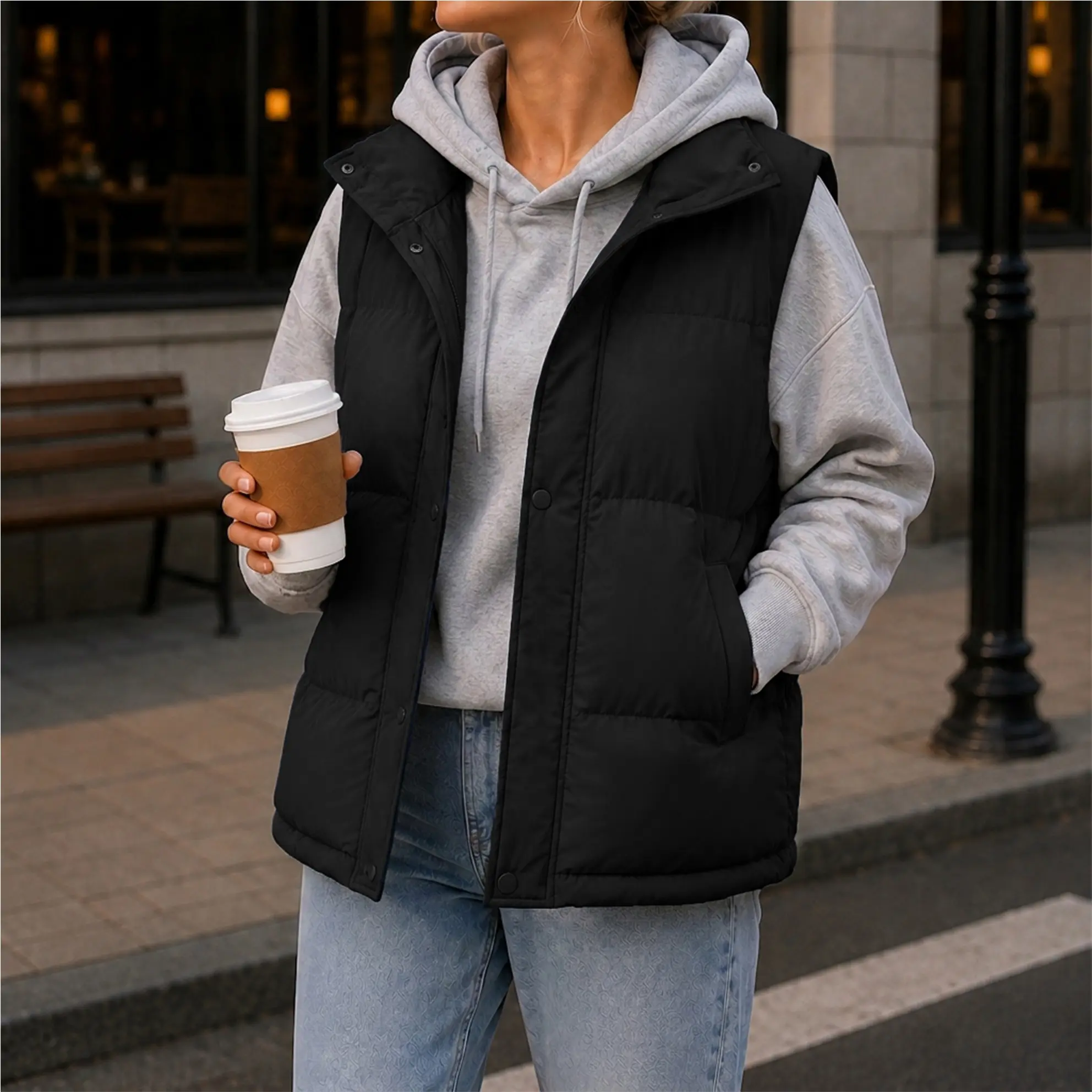 Women’s Puffer Vest, Lightweight Stand Collar Sleeveless Padded Jacket, Casual Warm Layering Outerwear for Fall Winter, Daily Wear, Travel & Street Style