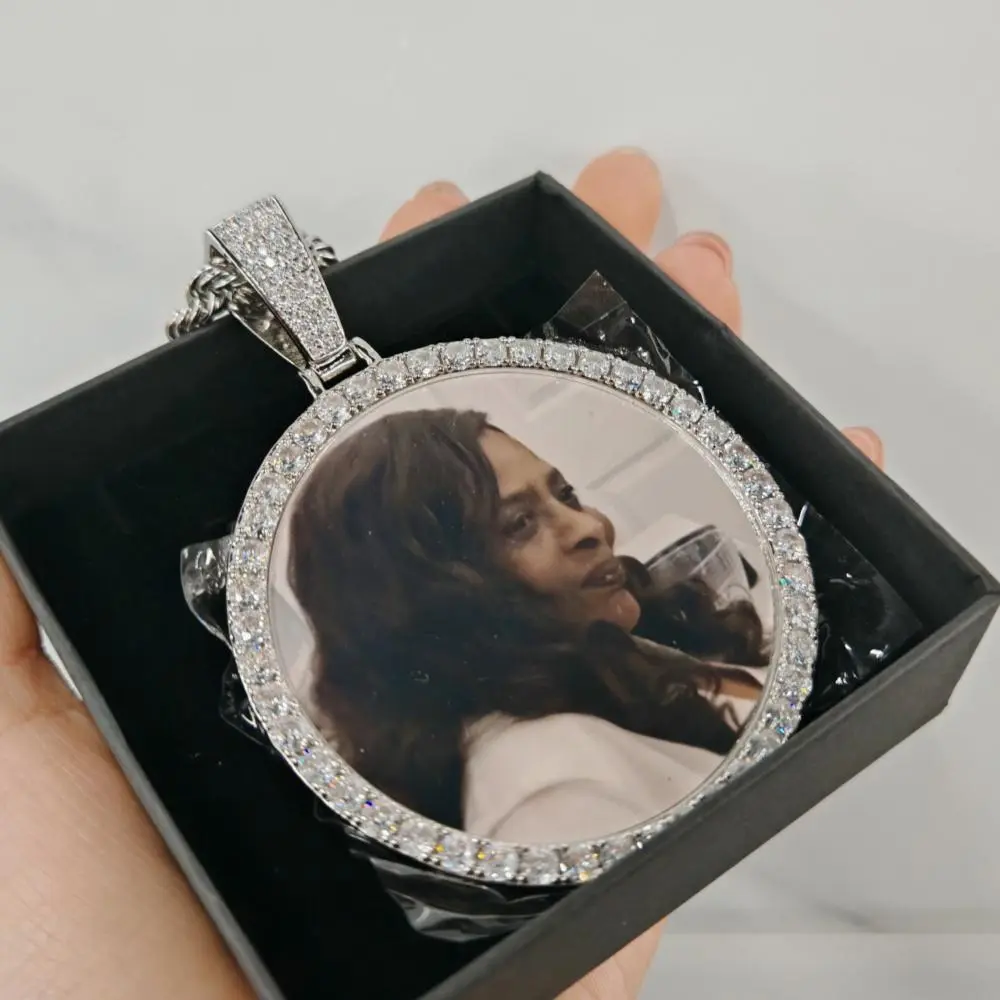 Hip-Hop Inspired Custom Made Necklace, XL Zircon Crystal Ice Pendant on 6mm Rope Chain, Personalized Photo Jewelry, Unique Gift Option, Crystal Ice Pendant Necklaces, Hip-Hop Inspired Necklaces