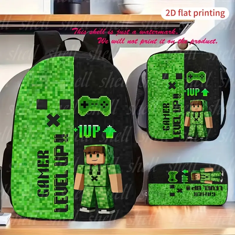 [Checkered Backpack Set] 3pcs Checkered Pattern Print Backpack Set - 2D Flat Printing Lightweight School Backpack with Adjustable Shoulder Straps and Zippered Compartments, Unisex Travel Backpack, Durable School Bag for School, Daily Use, 17in Bookpack