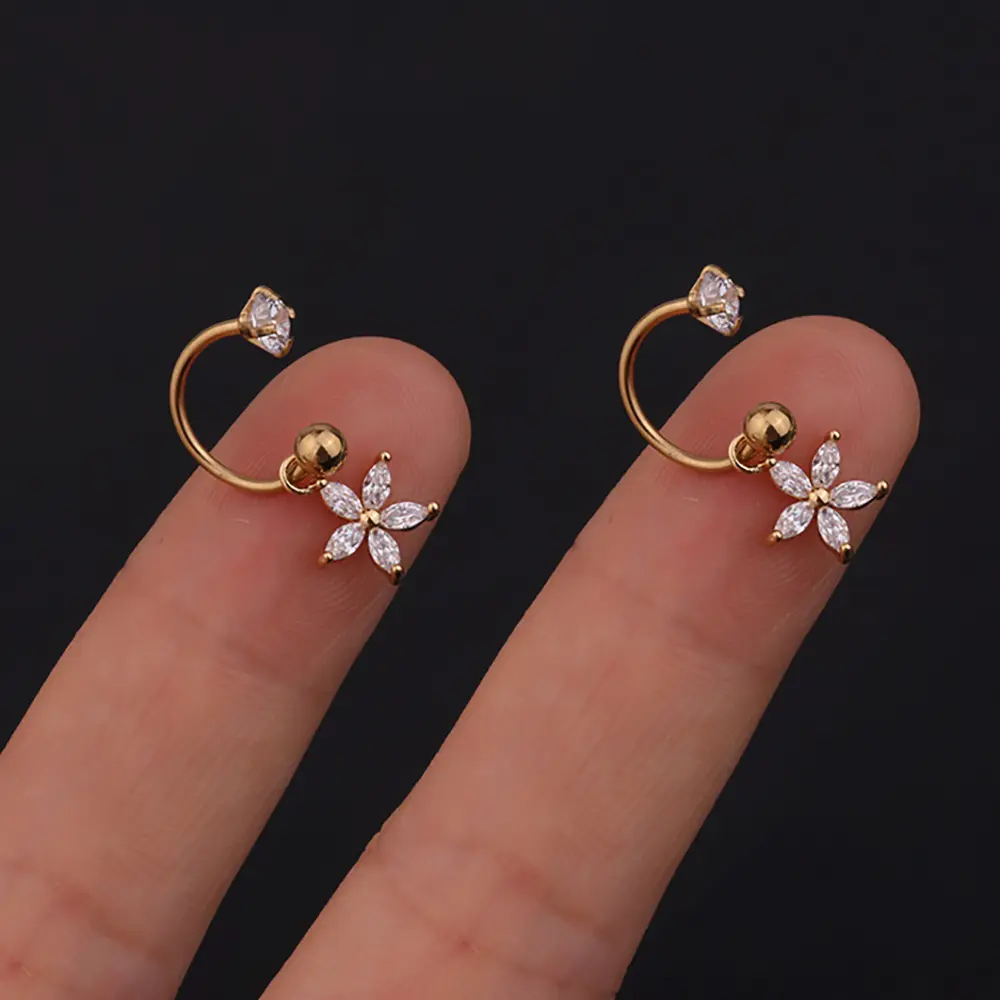 1 Pair Stainless Steel Mini  Drop Earring Women Moon Flower Tragus Cartilage Helix Hoop Conch Rook Lobe Piercing Jewelry