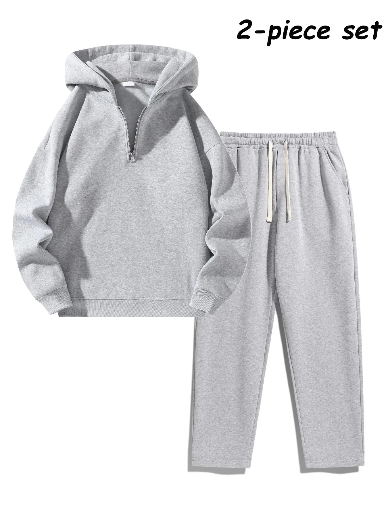 Men's Plain Two-piece  or   three-piece  Sweatsuit Set, Basic Regular Fit Casual Drop Shoulder Half Zip Hoodie & Pocket Drawstring Sweatpants, Men's Clothing