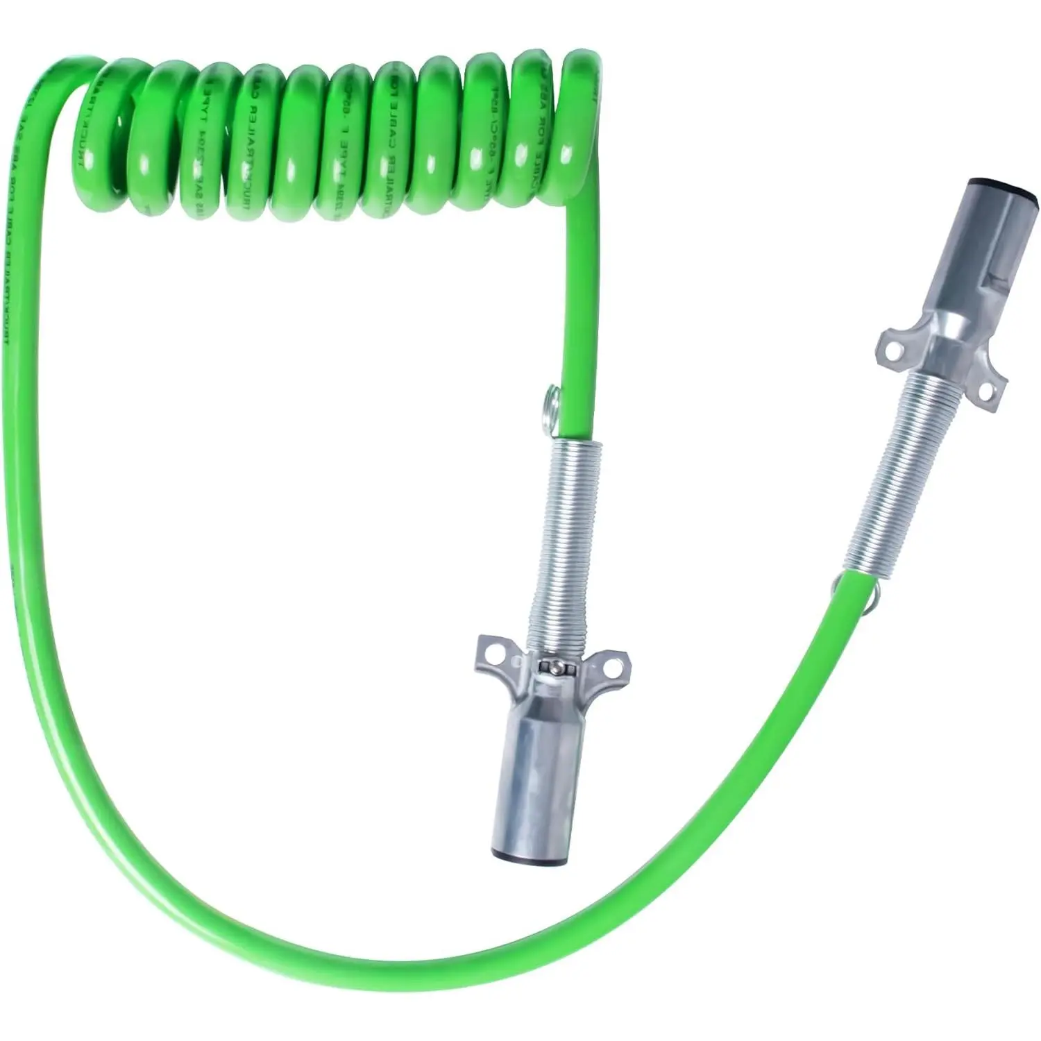 12FT Green Heavy-Duty 7-Way ABS Coiled Pigtail 7-Wire Power Cable with Plug, Efficiently Transmits Power for Semi Trucks (Sloan, Tremec Compatible)