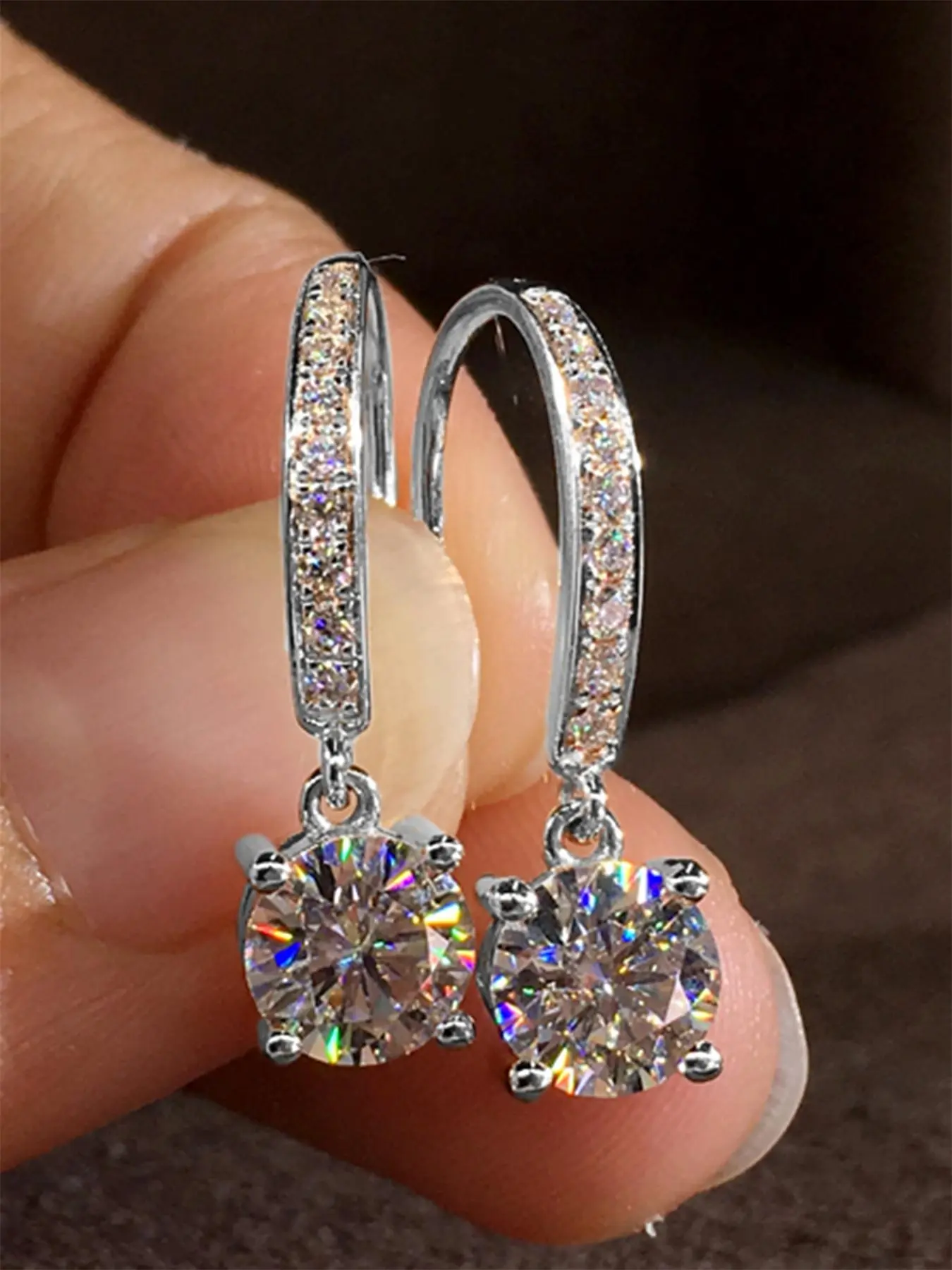 S925 Sterling Silver Synthetic Zirconia Decorated Hoop Earrings, Fashionable Earrings for Women, Trendy Versatile & Exquisite Jewelry for Birthday Gift, Dangle Hoop Earrings, Artificial Zirconia Earrings, Earrings Hoops