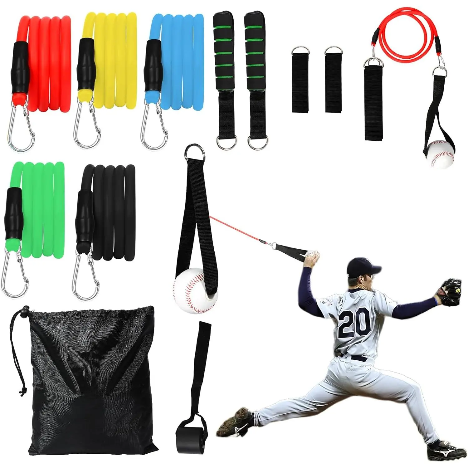Baseball Resistance Trainer, Aid for Baseball Softball Pitchers,Interchangeable Grips to Build Arm Strength,Arm Bands for Baseball Players,Baseball Throwing Trainer, to Warm-Up