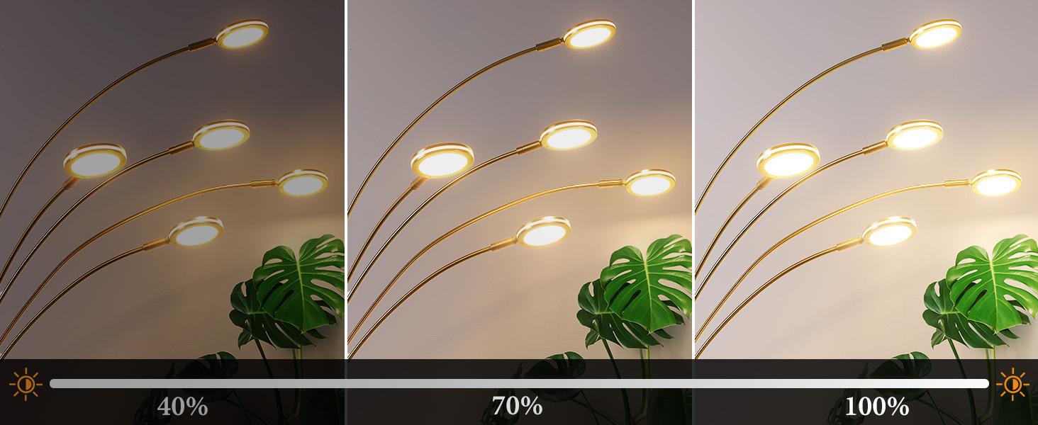 LED Arc Floor Lamp with Remote, 2250LM Dimmable Gold Floor Lamp with Timer, Adjustable Colors, Brightness & 5 Adjustable Arms, Multi-Head Tall Tree Standing Lamp for Living Room Bedroom Corner Office Modern Mood Lighting