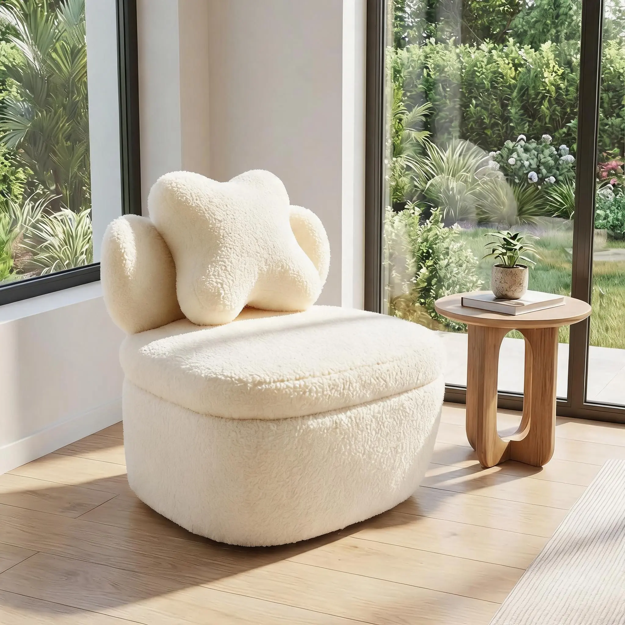 Modern Upholstered Swivel Bucket Armchair with Storage, 360-Degree Rotating Ergonomic Chair, High Density Foam Soft Fabric Seat, Neutral Colors, High Weight Capacity, Easy Setup for Living Room, Office