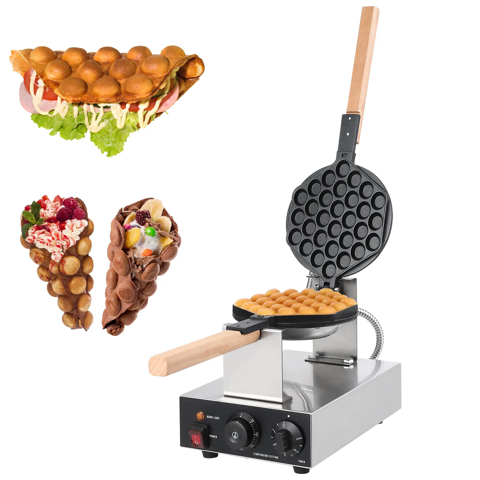 Commercial Double Waffle Maker, 1400W / 2800W Non-Stick Rotating Waffle Iron with Dual Cooking Plates, Adjustable Temperature & Digital Timer, Makes Belgian & Bubble Egg Waffles, Professional Kitchen Equipment for Hotel Restaurant Use