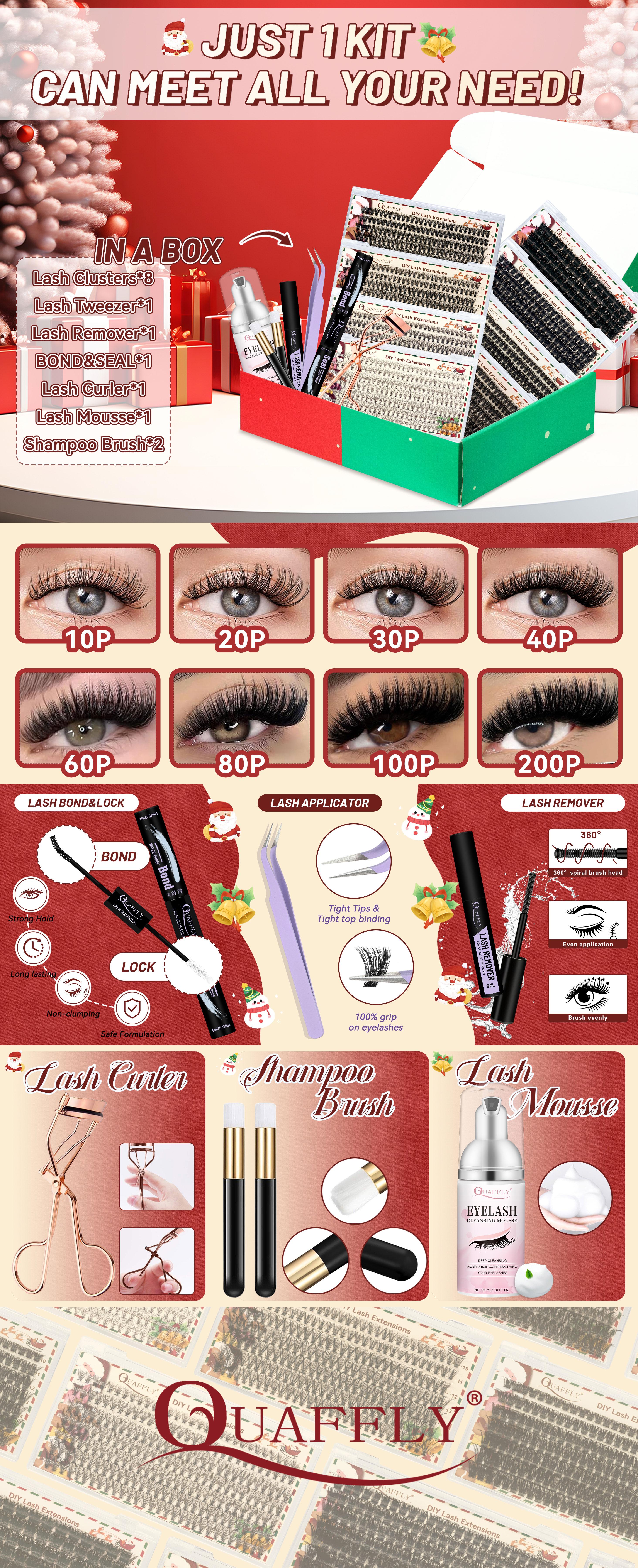 Diy Eyelash Curler Set, Natural Eyelash with Eyelash Bond & Seal, Eyelash Remover, Eyelash Mousse, 2 Eyelash Shampoo Brushes, Tweezers, Eyelash Curler Eyelash Tools Curl Lashes Makeup