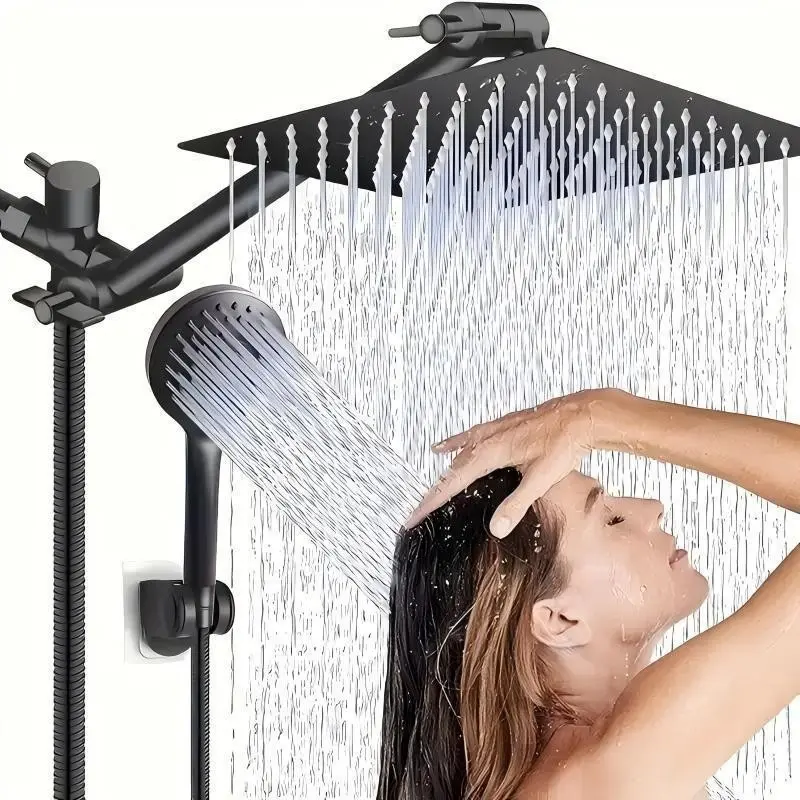 8-Inch Rainfall Shower System with Handheld Combo, Stainless Steel Chrome, 11-Inch Adjustable Arm, European Style, Perfect Holiday Gift, Shower Head and Handle Set