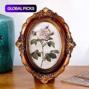 European Classical Palace Style Vintage Oval Decorative Frame, Resin Material Faux Old Desktop Photo Frame, Photography Prop Decoration, Home Decoration Picture Frame