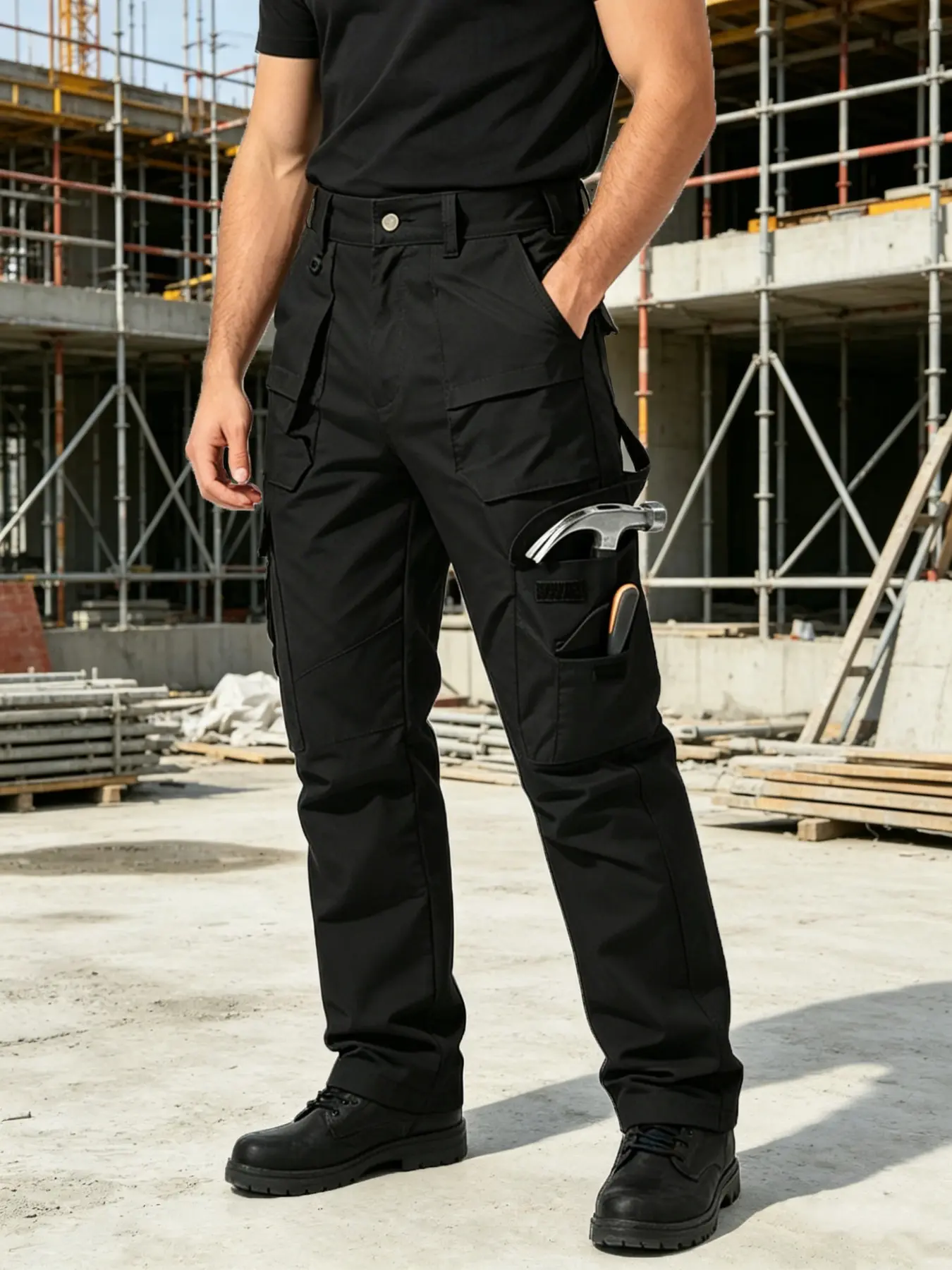 Men's Multi-Functional Tool Work Pants, Thickened Durable Construction Repair, Multiple Pockets, Solid Color, Loose-Fitting Baggy Cargo Trousers, Casual Plain Trousers