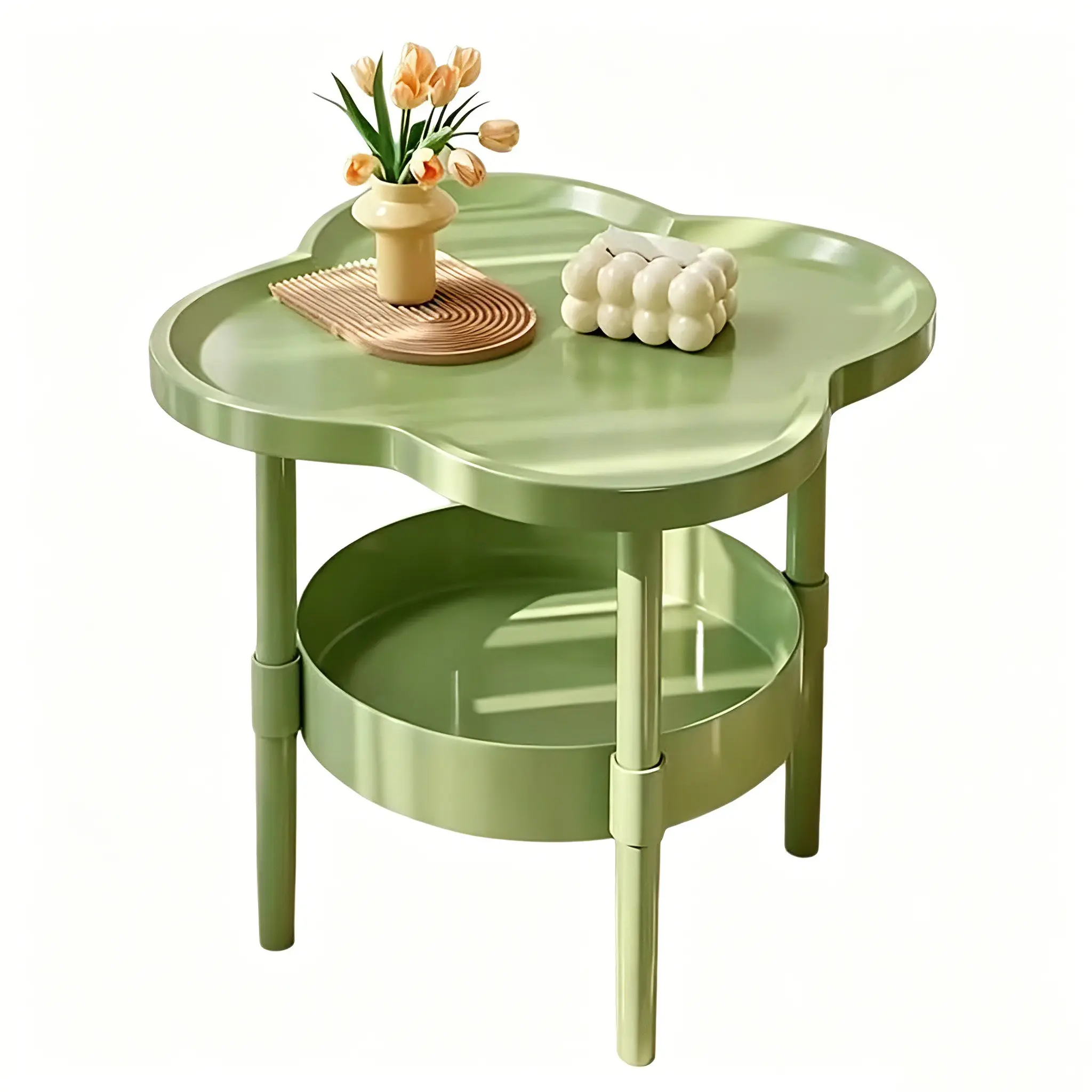Classic Fashion Storage Table, Dual Layer Design, Modern Minimalist Side Table, Arc Edge, Suitable for Kitchen, Bathroom, Bedroom, Small Side Tables