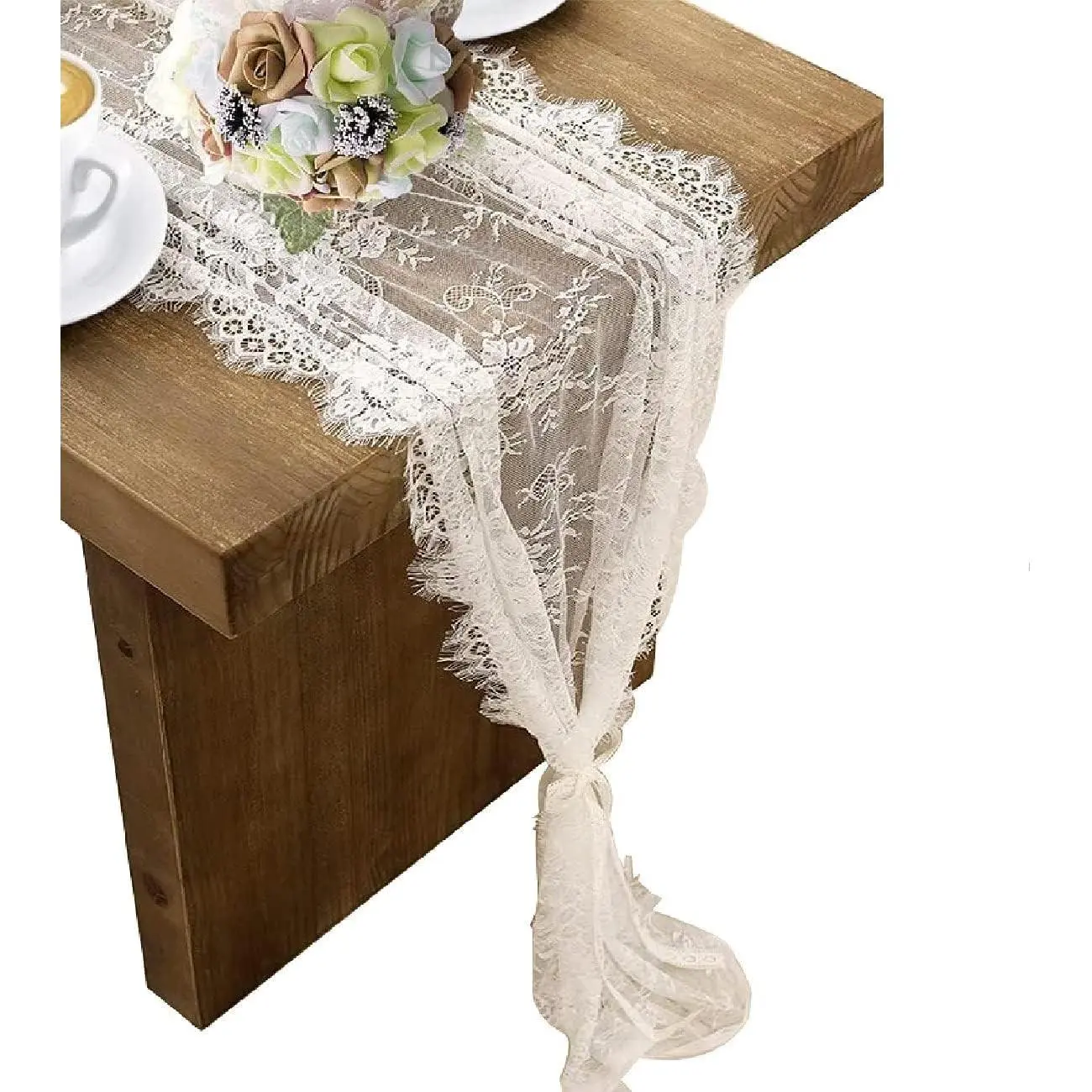 3 Pcs White Embroidered Lace Table Runners 14 x 120 Inch Boho Vintage Rustic Style for Wedding Party Bridal Shower Decorations