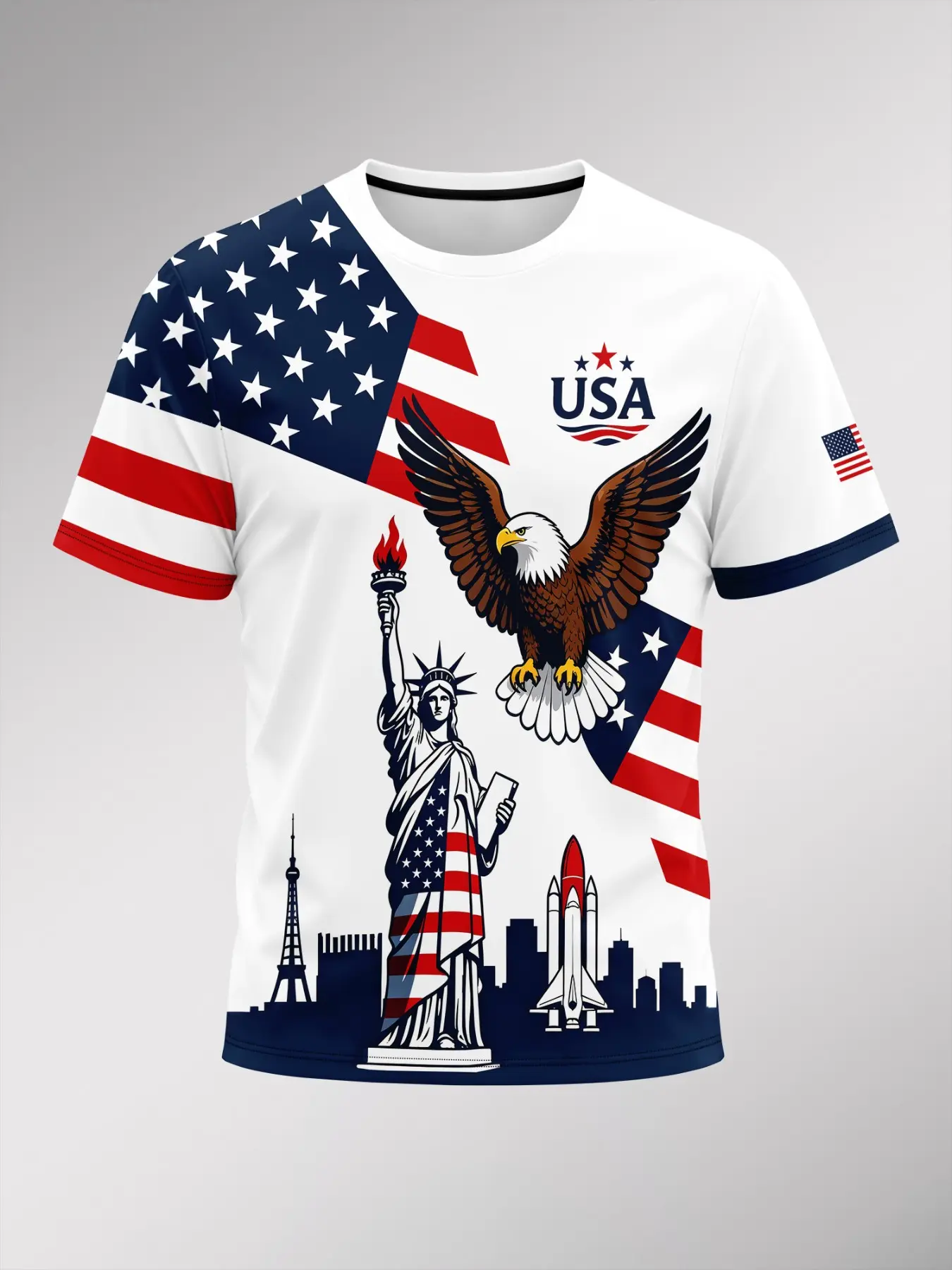 Men's USA Star American Flag Print Crew Neck Slim Fit Short Sleeve T-Shirt, Fashion Menswear Tee, Patriotic 4th Of July Themed Design, For Daily Casual & Gym Wear, All Season Essential Men Clothing