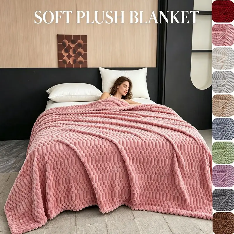 Textured Plush Bed Blanket, Soft and Comfortable, Portable, Washable, Multi-Size and Color Options, Full-Size, Bedroom, Travel, Holiday Gifts