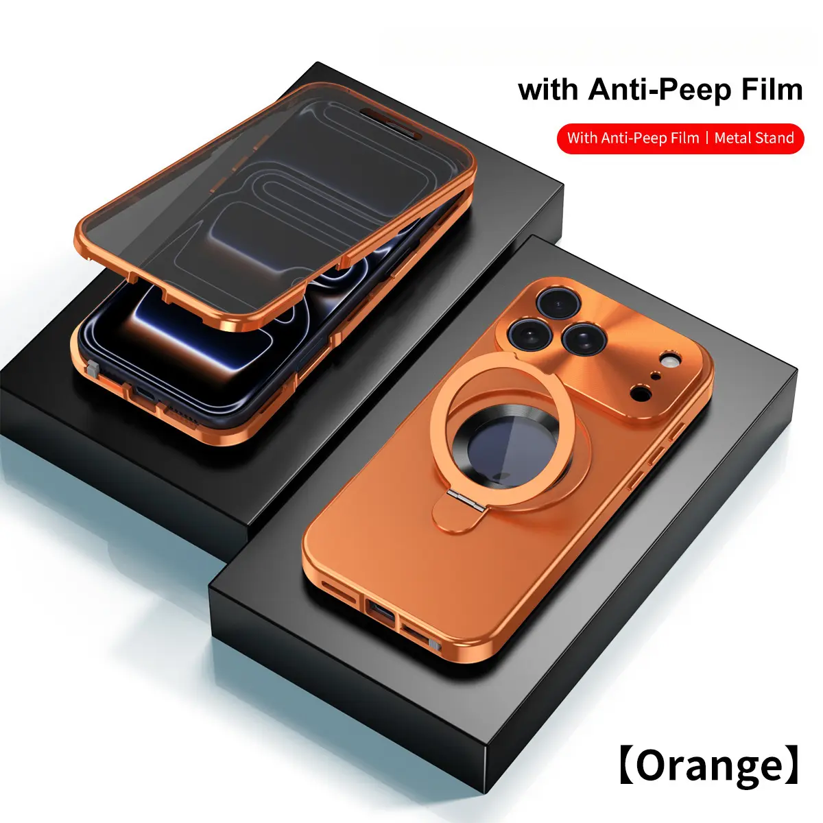 Polycarbonate (PC Plastic) Magnetic Stand Cellphone Cover - Shockproof Cellphone Casing with Screen Protector Privacy, European Customized Anti-Drop Multi-Model Accessory for iPhone 13/14/15/16/17 ProMax