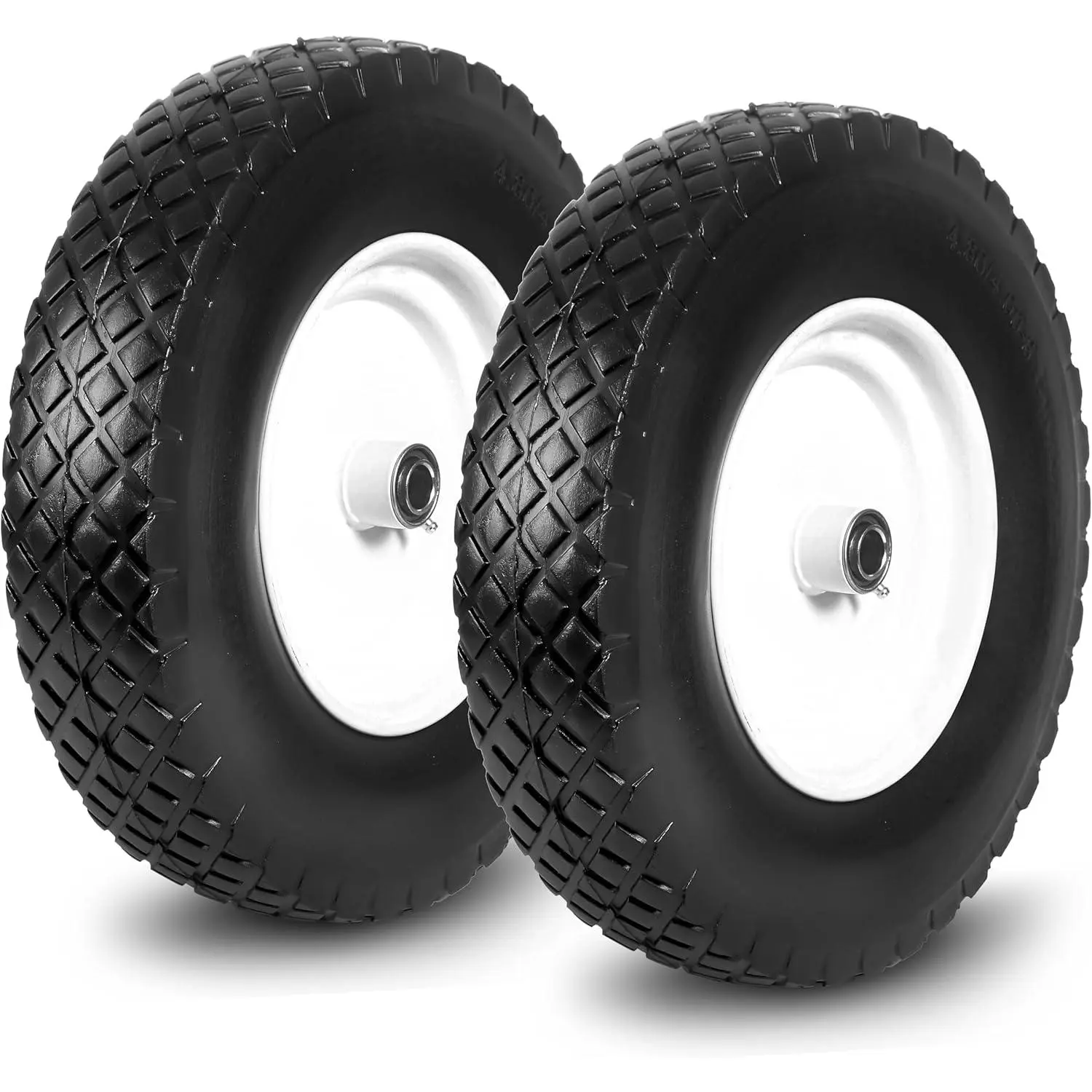 2 PCS 16 Inch Rubber Solid Flat Free Tires and Wheels 4.80/4.00-8 with 3/4'' Axle Bore Hole, Air Less Wheel for Wheelbarrow/Wagon/Hand Truck/Trolley/Garden Cart etc.